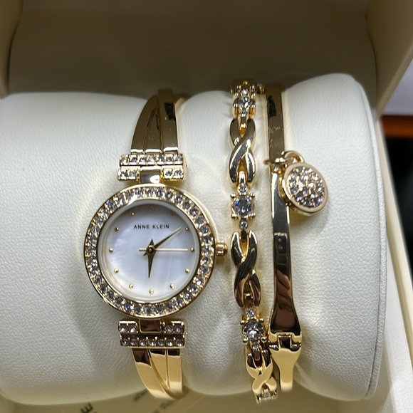 Anne Klein Women's Premium Crystal Accented Bangle Watch and Bracelet Set - Picture 3 of 6